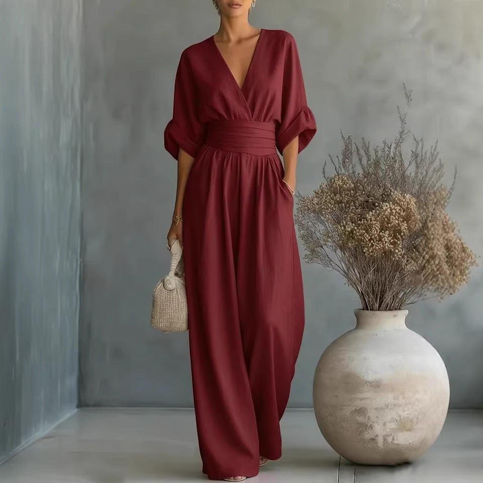 Casa Marbella™ | Vestido Elegante en V, Espalda Descubierta y Mangas Fluidas