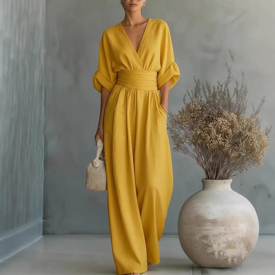 Casa Marbella™ | Vestido Elegante en V, Espalda Descubierta y Mangas Fluidas