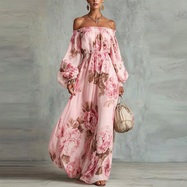 Casa Marbella™ | Vestido Maxi Payton Floral con Hombros Descubiertos y Mangas Largas