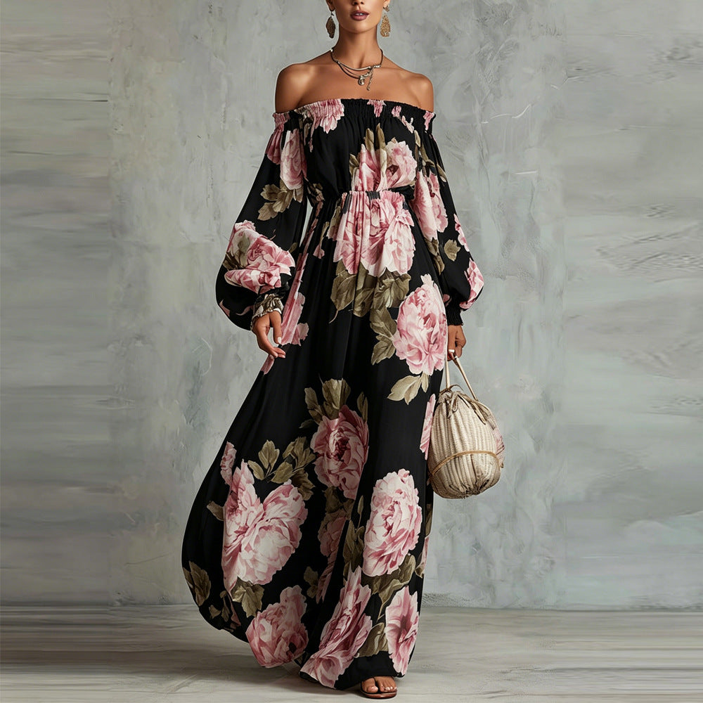 Casa Marbella™ | Vestido Maxi Payton Floral con Hombros Descubiertos y Mangas Largas