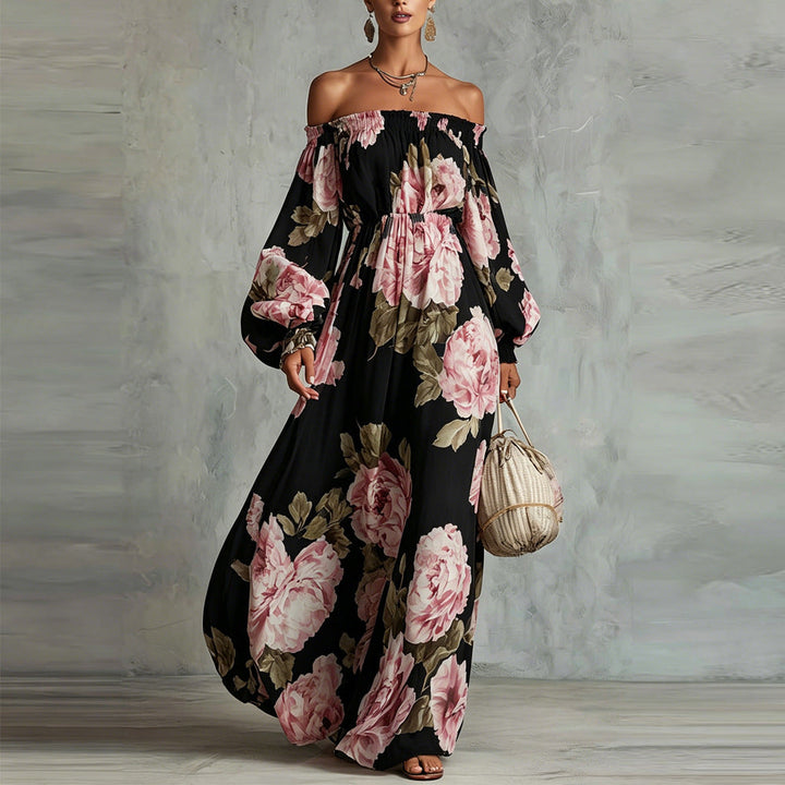 Casa Marbella™ | Vestido Maxi Payton Floral con Hombros Descubiertos y Mangas Largas