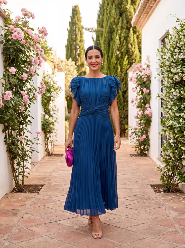 Casa Marbella™ | Vestido Maxi Seraphina Plisado con Cintura Anudada