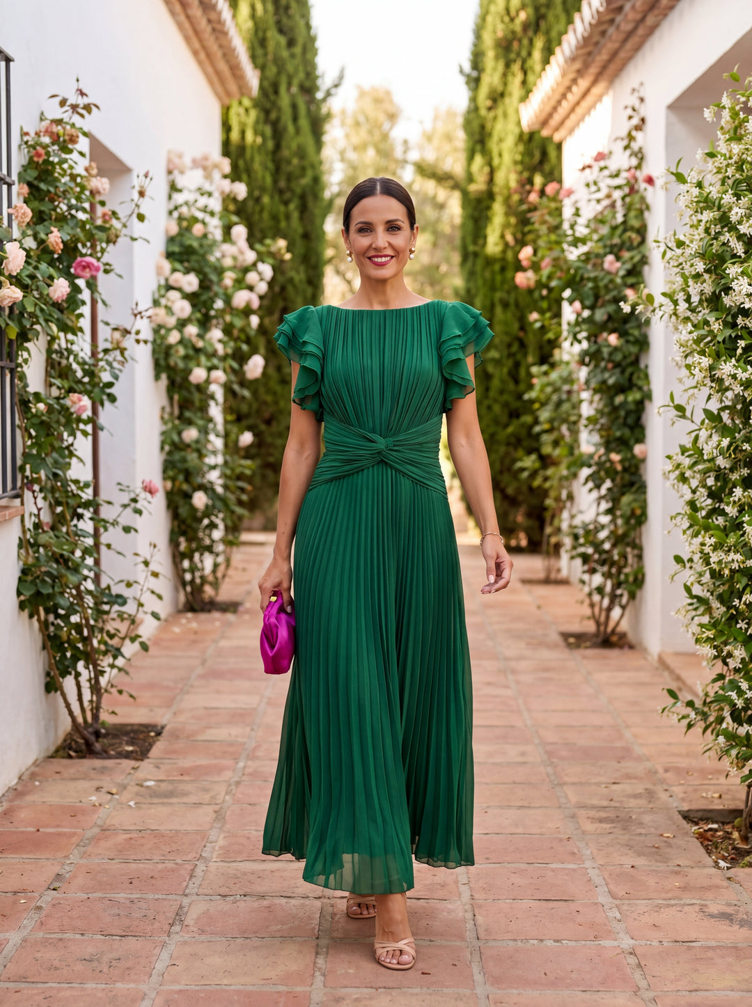 Casa Marbella™ | Vestido Maxi Seraphina Plisado con Cintura Anudada