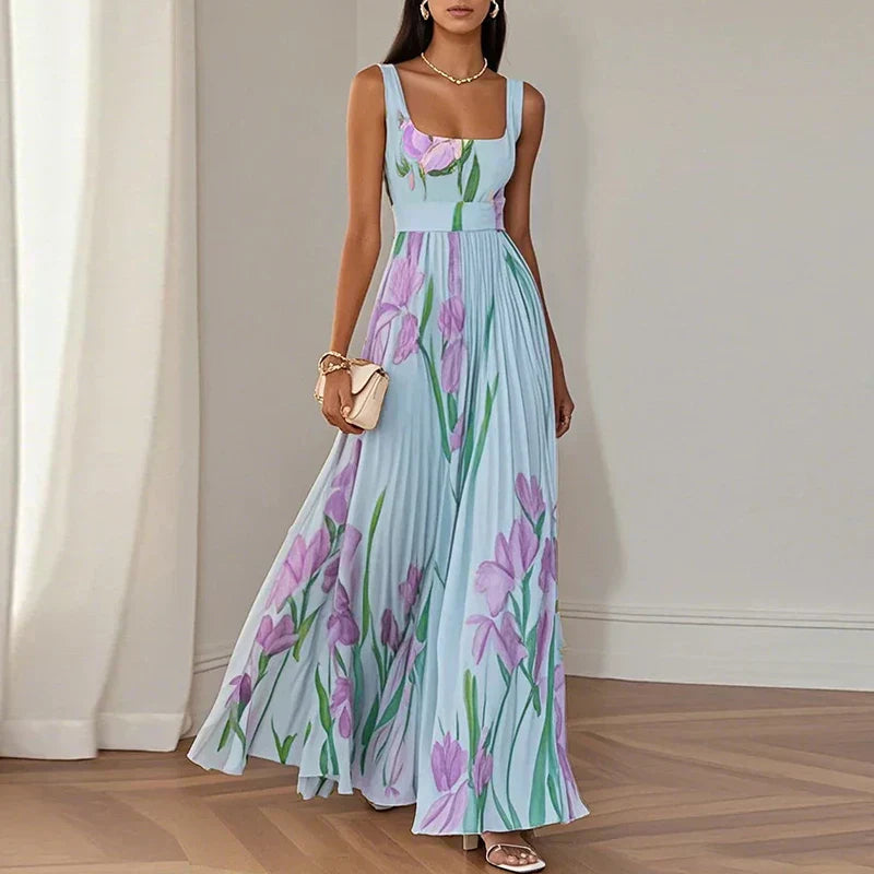 Casa Marbella™ | Vestido Maxi Oriah de Corte A con Estampado Floral