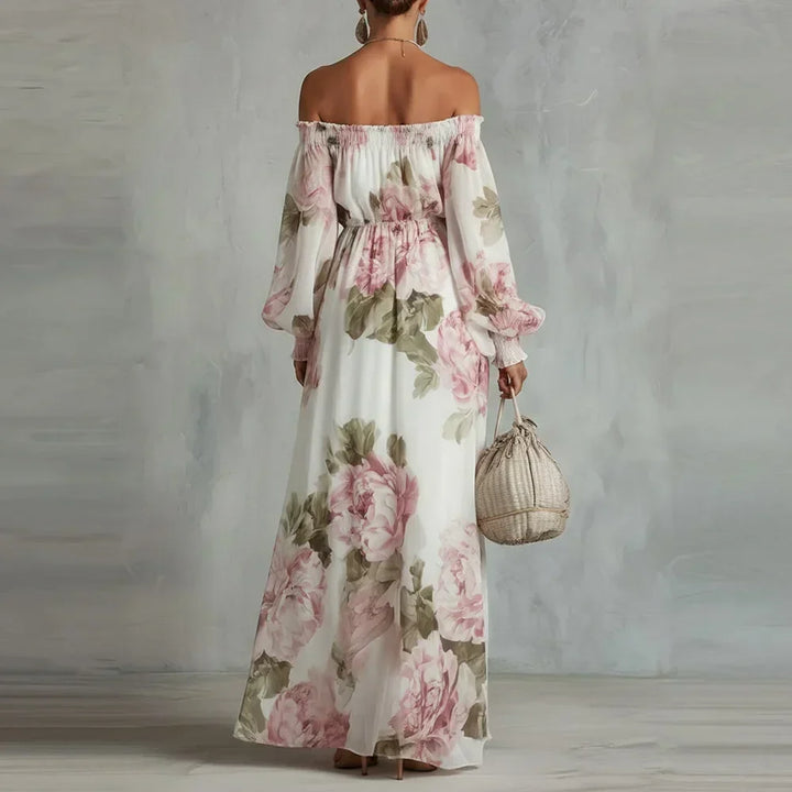 Casa Marbella™ | Vestido Maxi Payton Floral con Hombros Descubiertos y Mangas Largas