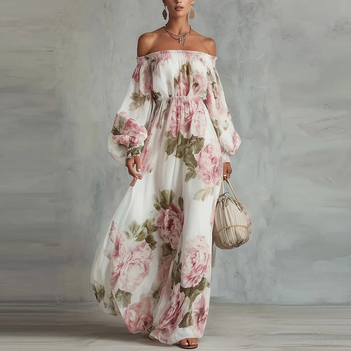 Casa Marbella™ | Vestido Maxi Payton Floral con Hombros Descubiertos y Mangas Largas