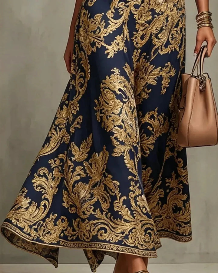 Casa Marbella™ | Vestido Largo Cornelia Glamour con Estampado Barroco Dorado