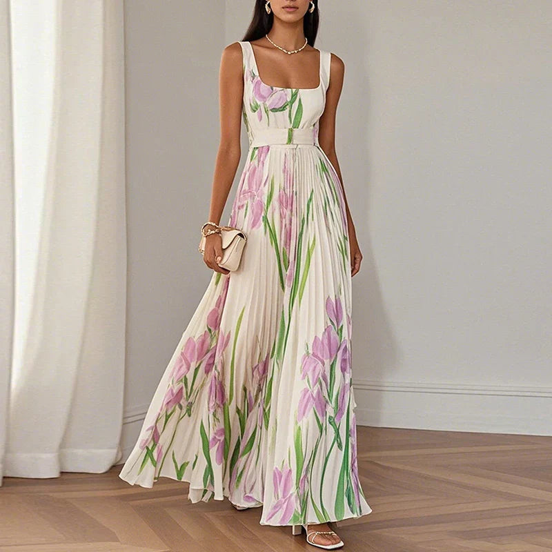 Casa Marbella™ | Vestido Maxi Oriah de Corte A con Estampado Floral