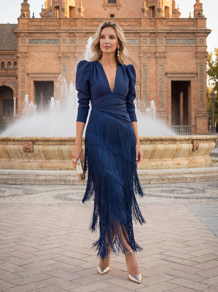 Casa Marbella™ | Vestido Evasé con Flecos Elegantes
