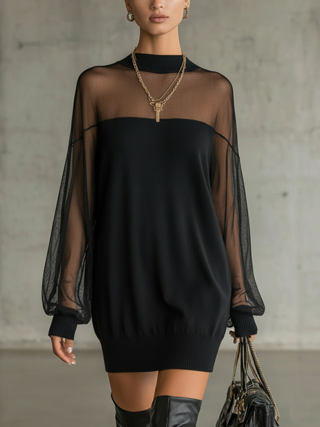 Casa Marbella™ | Vestido Mini Amélie Negro con Mangas de Encaje