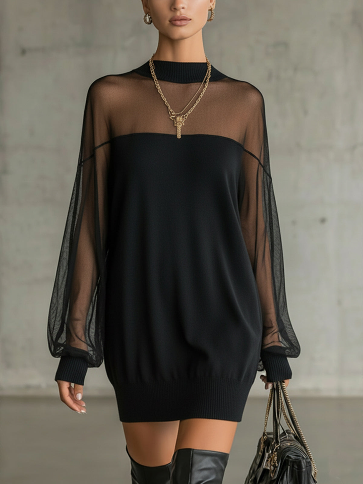 Casa Marbella™ | Vestido Mini Amélie Negro con Mangas de Encaje