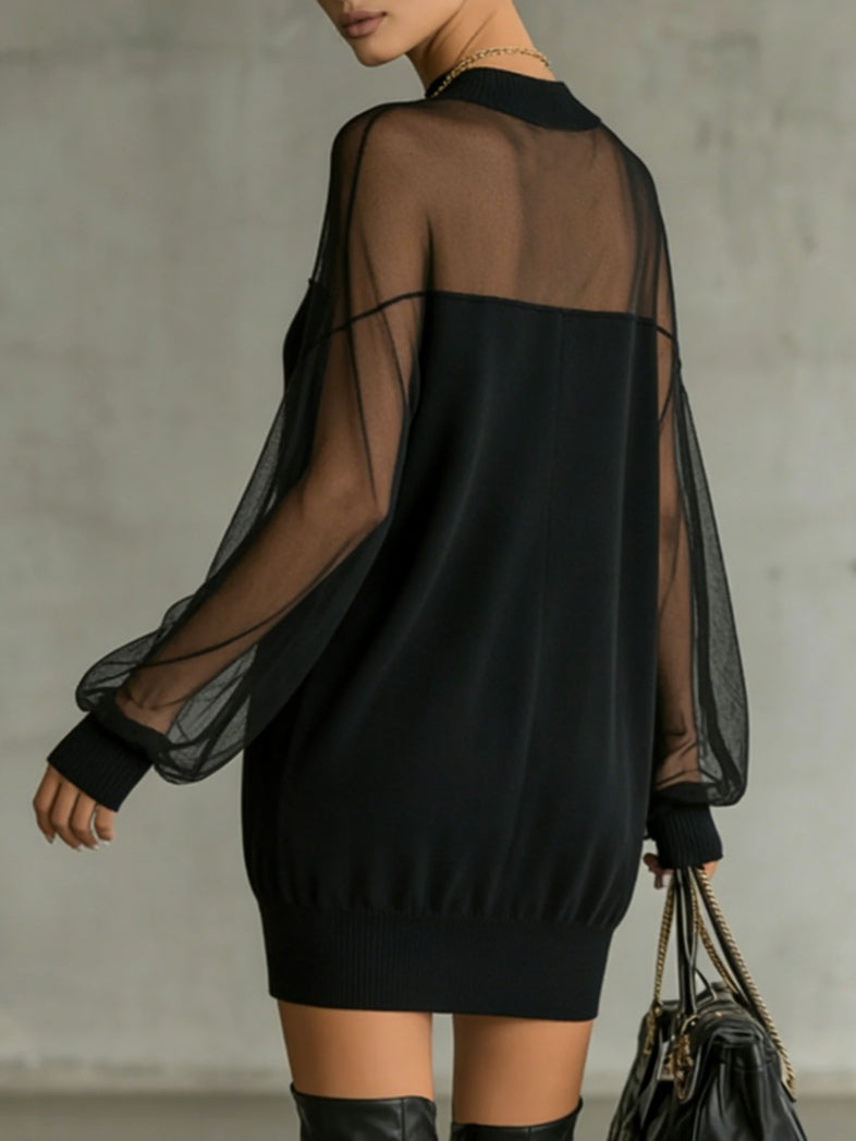 Casa Marbella™ | Vestido Mini Amélie Negro con Mangas de Encaje