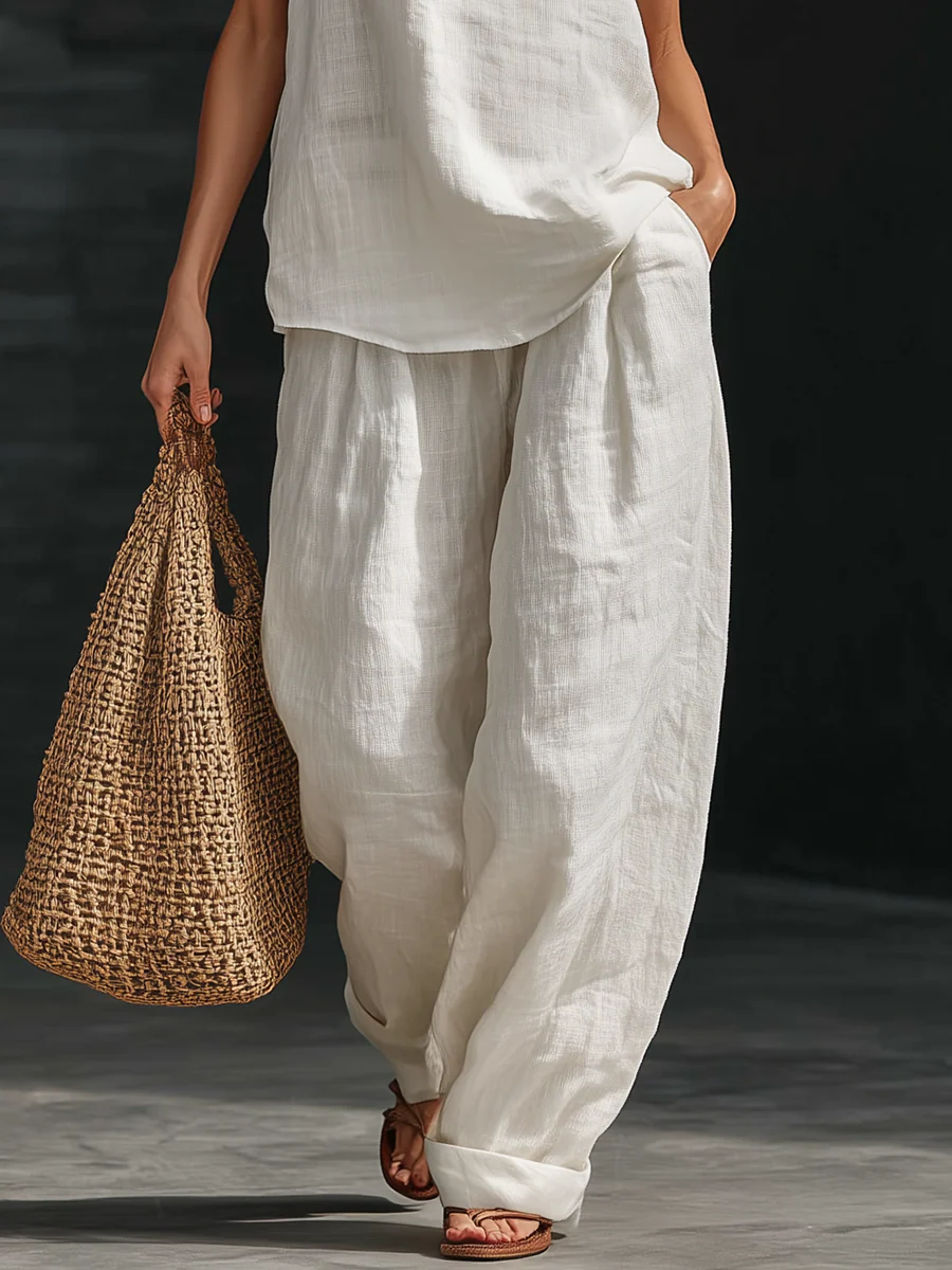 Casa Marbella™ | Conjunto Zoë sin Mangas con Pantalón Ancho