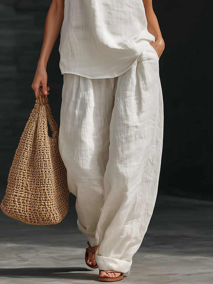 Casa Marbella™ | Conjunto Zoë sin Mangas con Pantalón Ancho