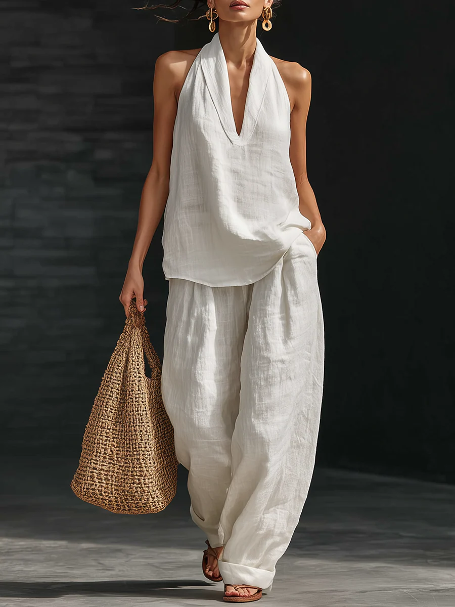 Casa Marbella™ | Conjunto Zoë sin Mangas con Pantalón Ancho