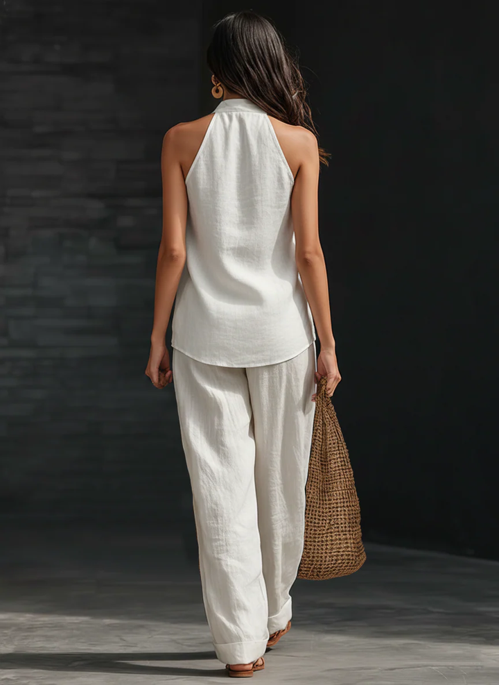 Casa Marbella™ | Conjunto Zoë sin Mangas con Pantalón Ancho