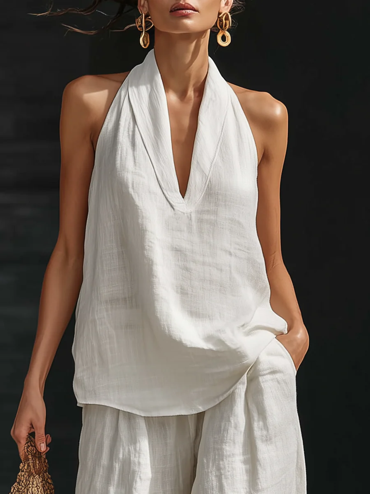 Casa Marbella™ | Conjunto Zoë sin Mangas con Pantalón Ancho
