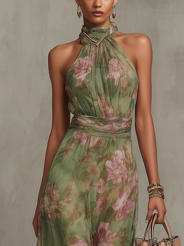 Casa Marbella™ | Vestido Maxi Serena Elegante de Chifón con Escote Halter