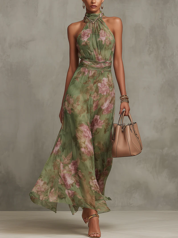 Casa Marbella™ | Vestido Maxi Serena Elegante de Chifón con Escote Halter
