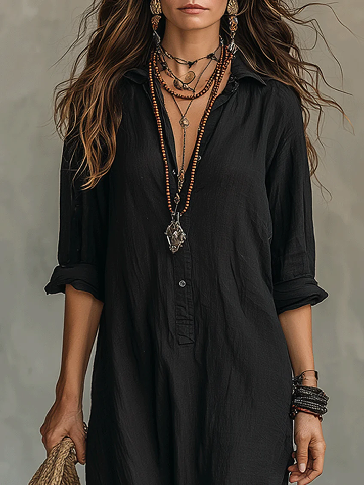 Casa Marbella™ | Vestido Maxi Soline Negro con Botones