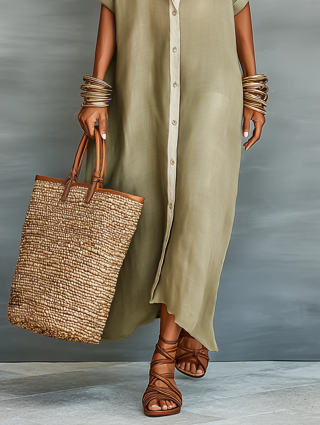 Casa Marbella™ | Vestido Largo Manelle Verde Oliva con Diseño Minimalista