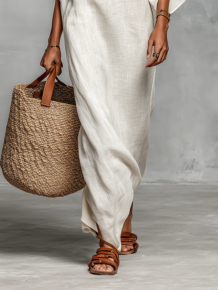 Casa Marbella™ | Vestido Maxi Aveline con Escote Bardot y Mangas Murciélago