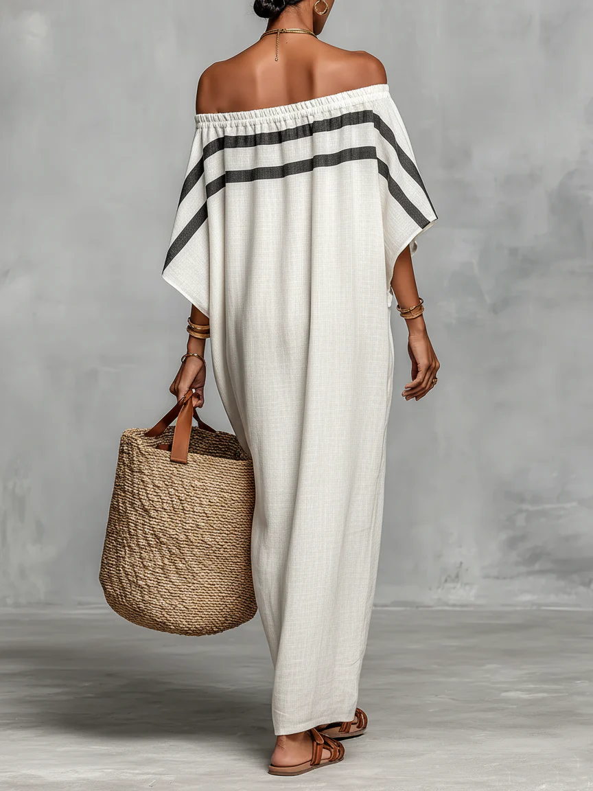 Casa Marbella™ | Vestido Maxi Aveline con Escote Bardot y Mangas Murciélago