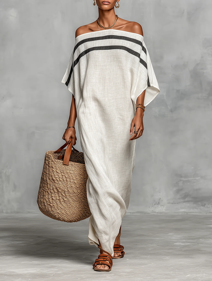 Casa Marbella™ | Vestido Maxi Aveline con Escote Bardot y Mangas Murciélago