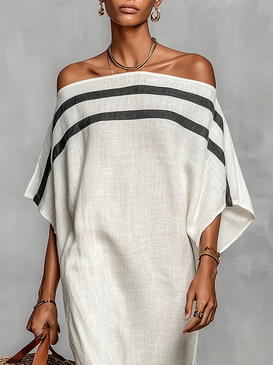 Casa Marbella™ | Vestido Maxi Aveline con Escote Bardot y Mangas Murciélago