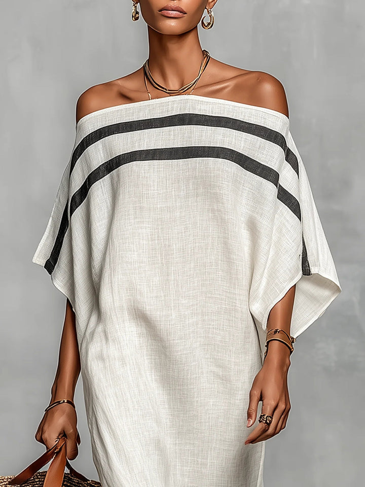Casa Marbella™ | Vestido Maxi Aveline con Escote Bardot y Mangas Murciélago
