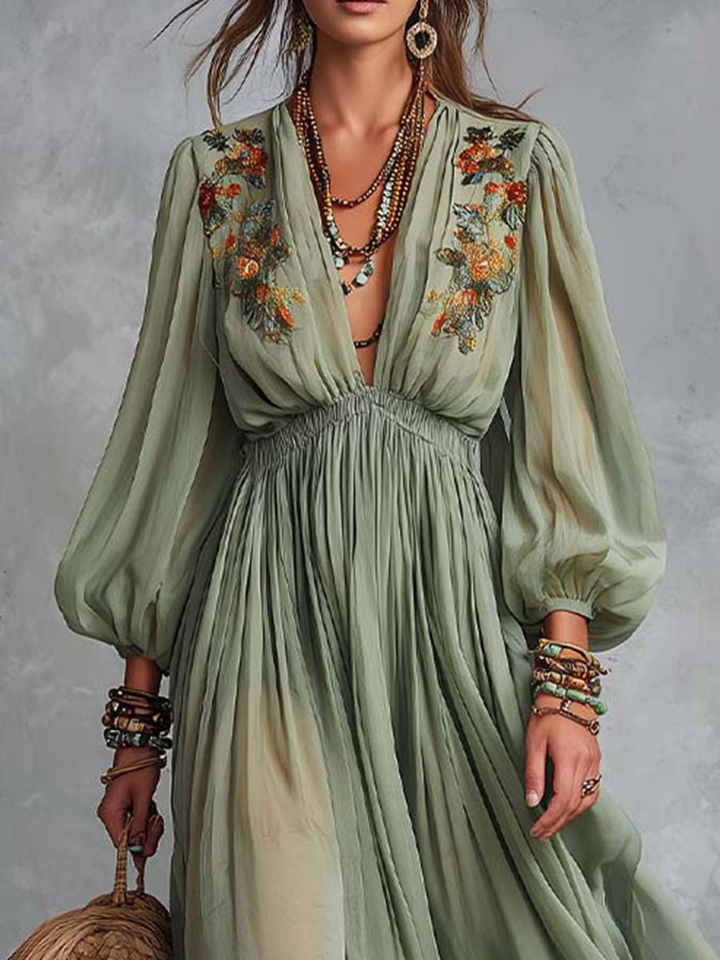 Casa Marbella™ | Vestido Maxi Élodine Bohemio con Estampado Floral