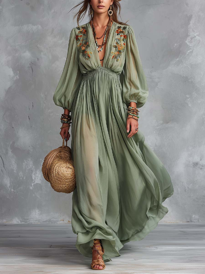 Casa Marbella™ | Vestido Maxi Élodine Bohemio con Estampado Floral