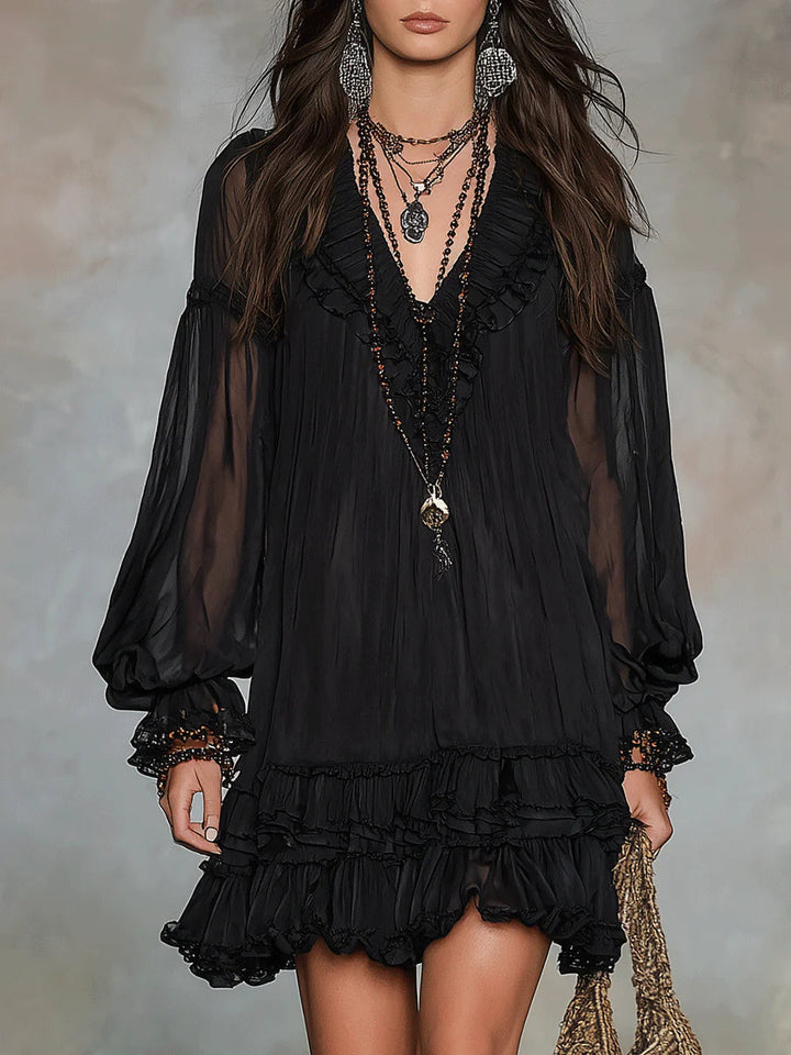 Casa Marbella™ | Vestido Mini Elisa Negro con Escote en V
