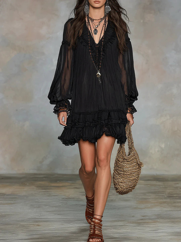 Casa Marbella™ | Vestido Mini Elisa Negro con Escote en V