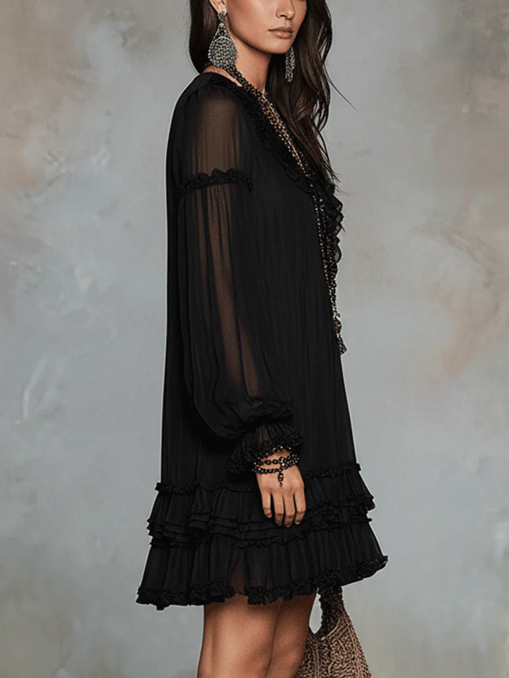 Casa Marbella™ | Vestido Mini Elisa Negro con Escote en V