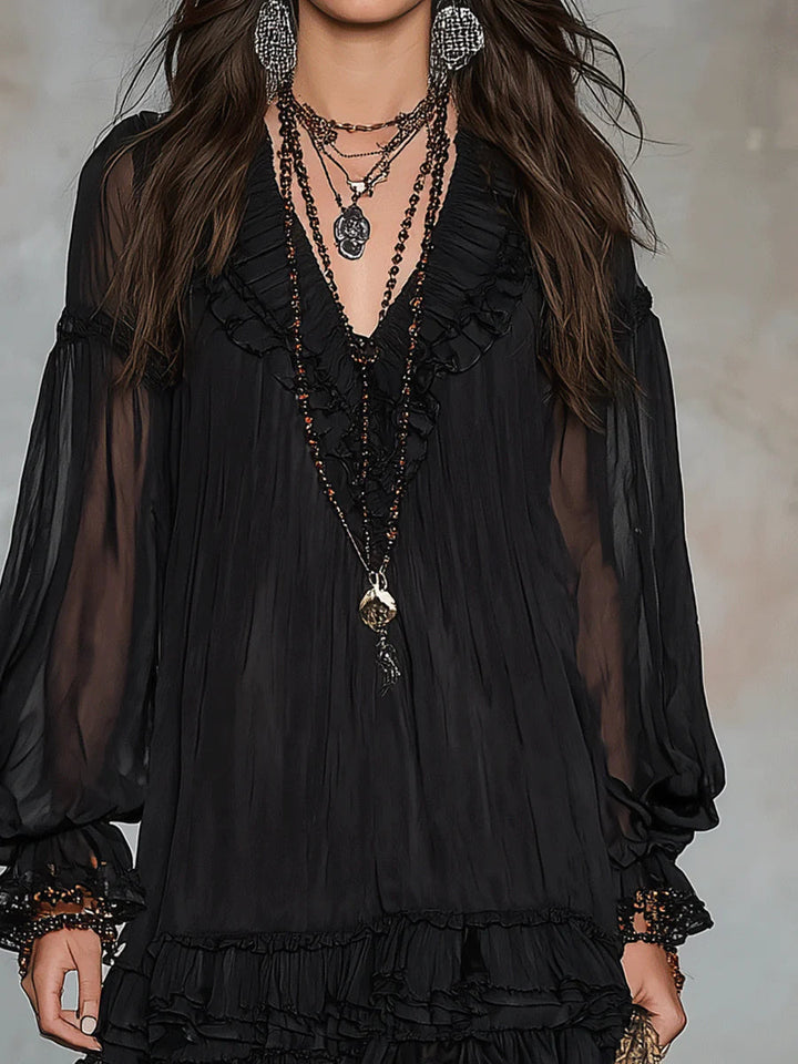 Casa Marbella™ | Vestido Mini Elisa Negro con Escote en V