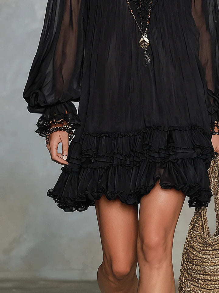 Casa Marbella™ | Vestido Mini Elisa Negro con Escote en V