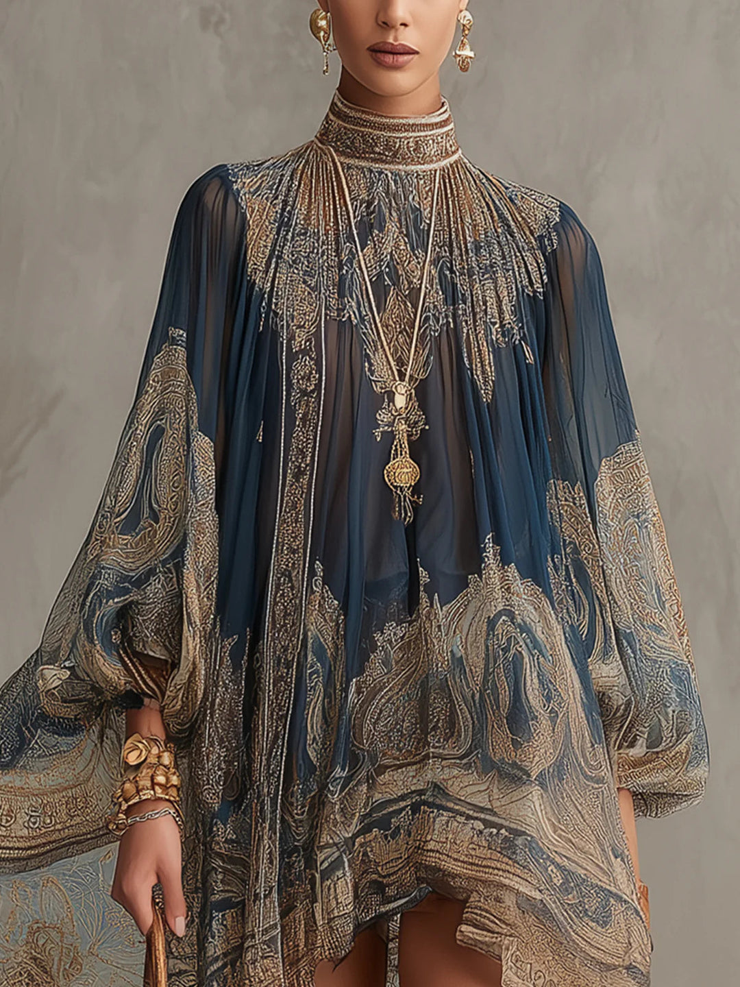Casa Marbella™ | Vestido Mini Ludovica Azul con Estampado Barroco