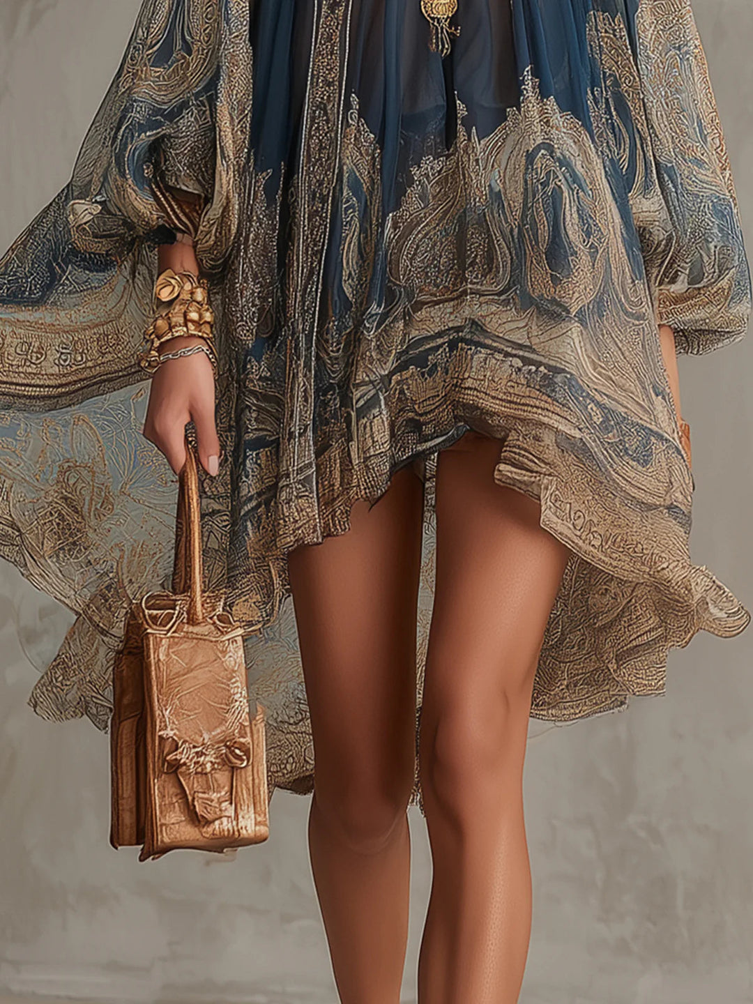 Casa Marbella™ | Vestido Mini Ludovica Azul con Estampado Barroco