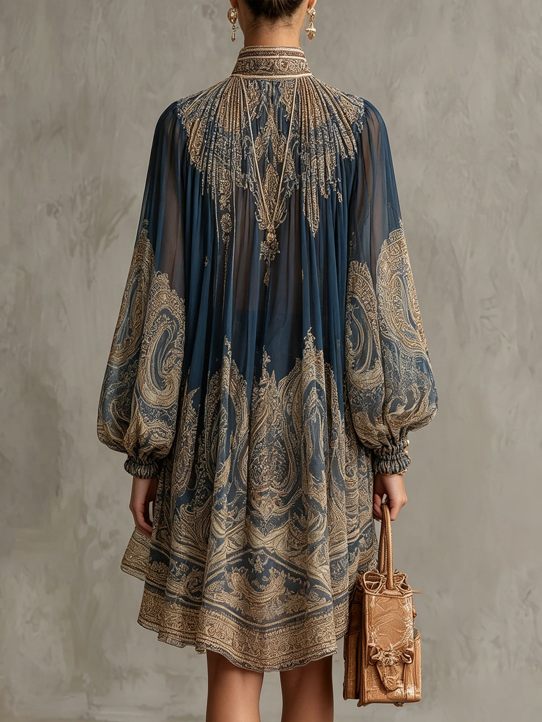 Casa Marbella™ | Vestido Mini Ludovica Azul con Estampado Barroco