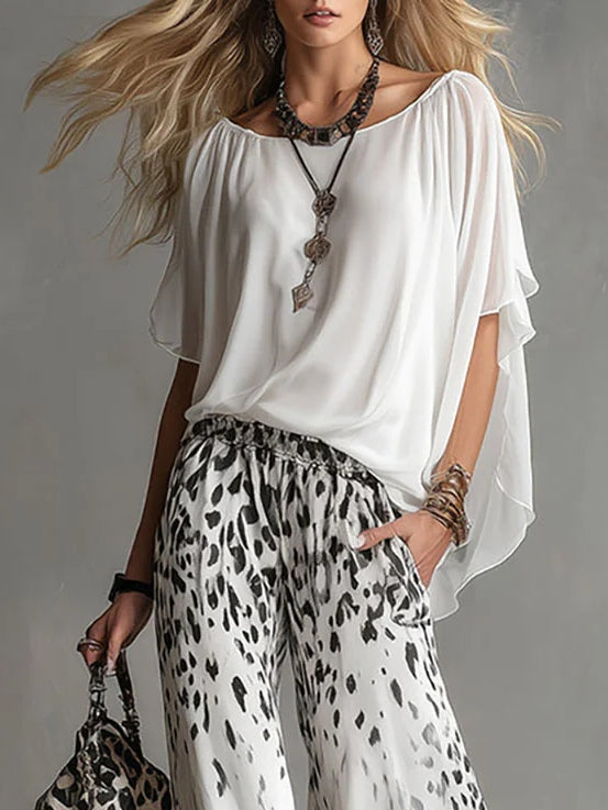 Casa Marbella™ | Conjunto Penélope Boho Chic con Top y Pantalón Animal Print