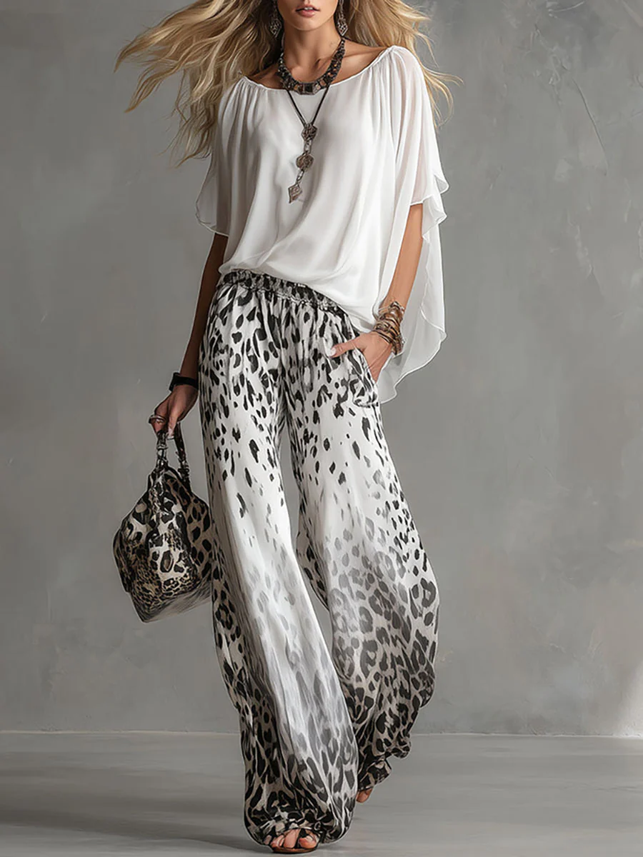 Casa Marbella™ | Conjunto Penélope Boho Chic con Top y Pantalón Animal Print