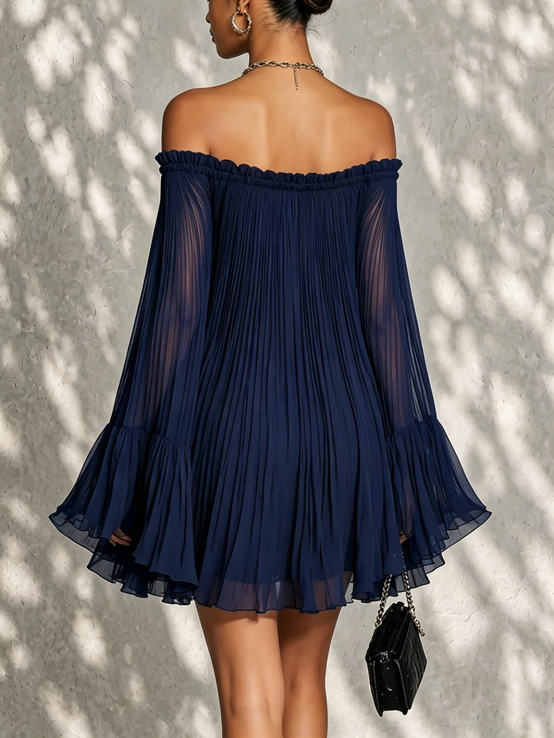 Casa Marbella™ | Vestido Mini Beatrice Azul con Hombros Descubiertos