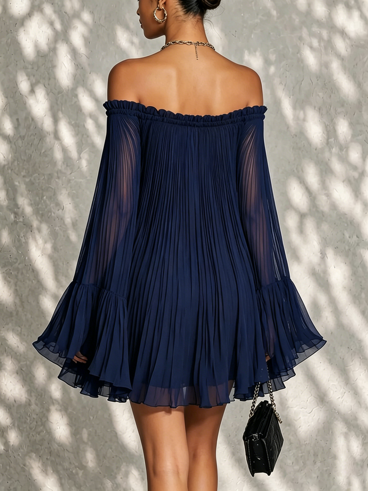 Casa Marbella™ | Vestido Mini Beatrice Azul con Hombros Descubiertos