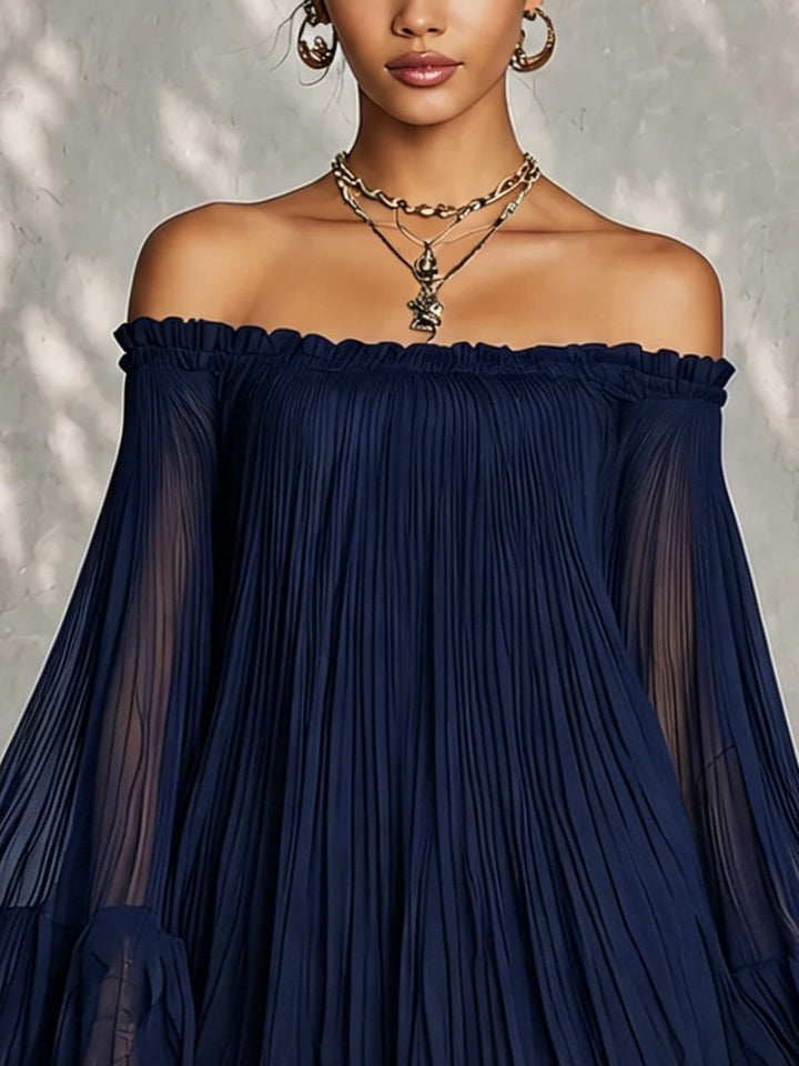 Casa Marbella™ | Vestido Mini Beatrice Azul con Hombros Descubiertos