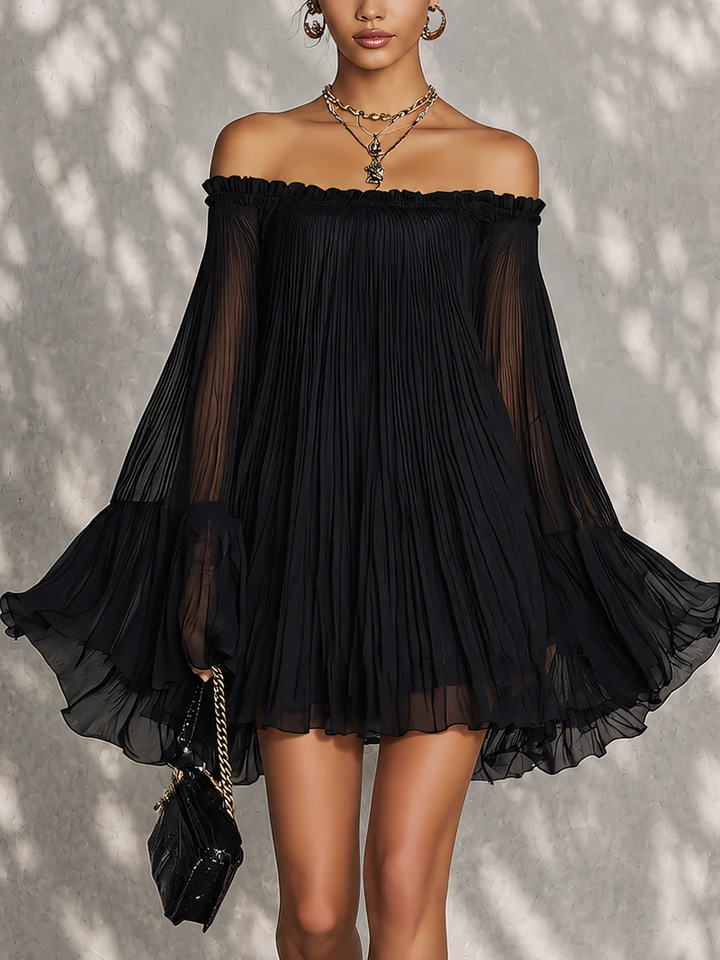 Casa Marbella™ | Vestido Mini Ginevra Negro con Hombros Descubiertos