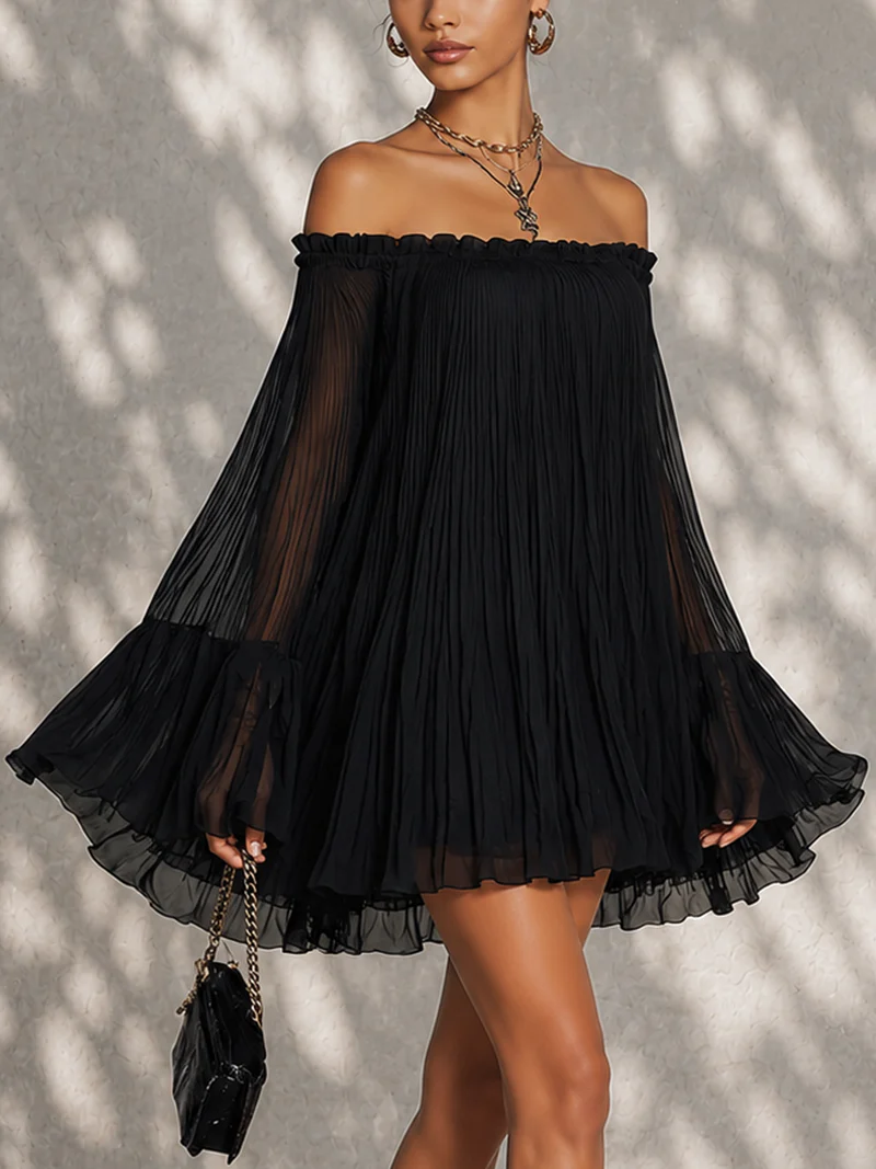 Casa Marbella™ | Vestido Mini Ginevra Negro con Hombros Descubiertos