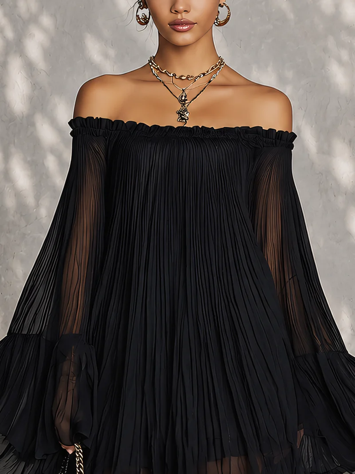 Casa Marbella™ | Vestido Mini Ginevra Negro con Hombros Descubiertos