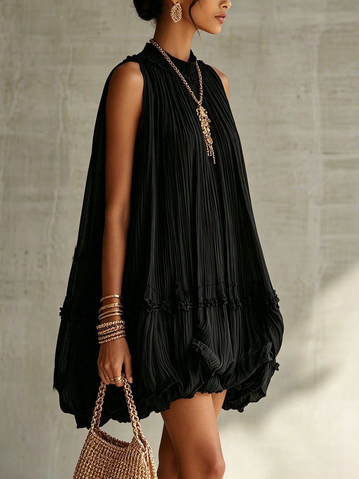 Casa Marbella™ | Vestido Mini Bianca Negro de Tejido Vaporoso