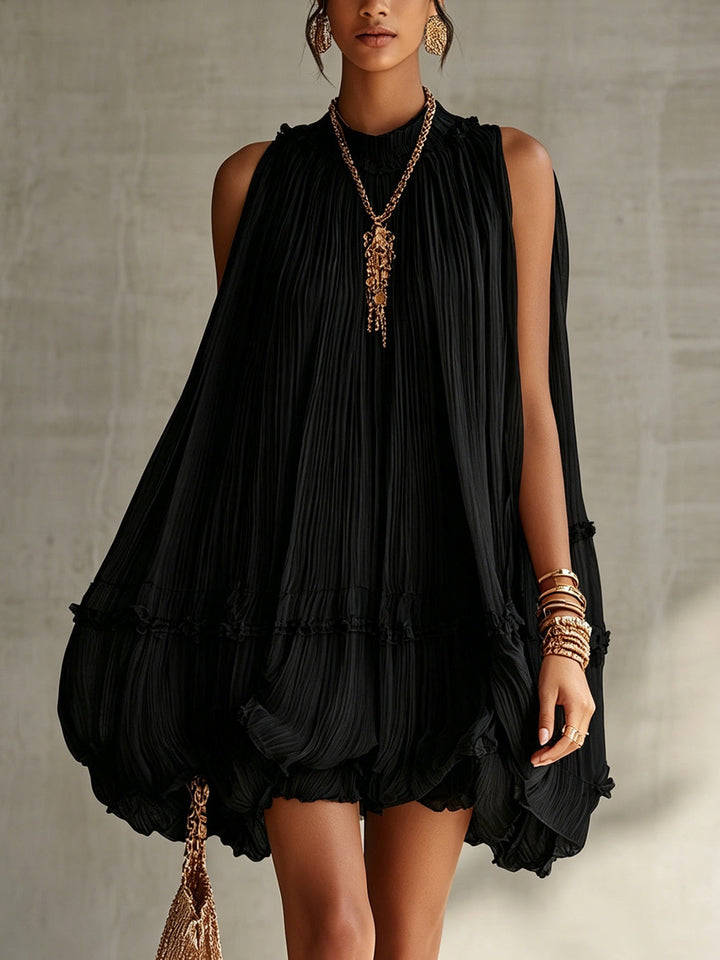 Casa Marbella™ | Vestido Mini Bianca Negro de Tejido Vaporoso